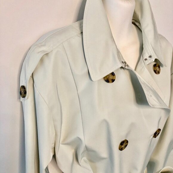 SØSKEN Classic Trench Coat Double-Breast Tie Bone/Ecru Tortoise Shell Buttons XL - Picture 8 of 16